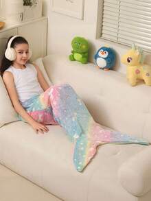 1pc Mermaid Starry Night Glow Sleeping Bag Flannel Glowing Blanket Rainbow Mermaid Soft Comfortable Plush Unicorn Sleep Sack