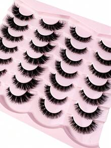 LYBCG 3D Mink Lashes 5D Fluffy False Eyelashes Natural Look 14-16mm Cat Eye Lashes Pack 5D Wispy Curly Fake Lashes By 14 Pairs 2 Styles - 黑色 - 查看 4