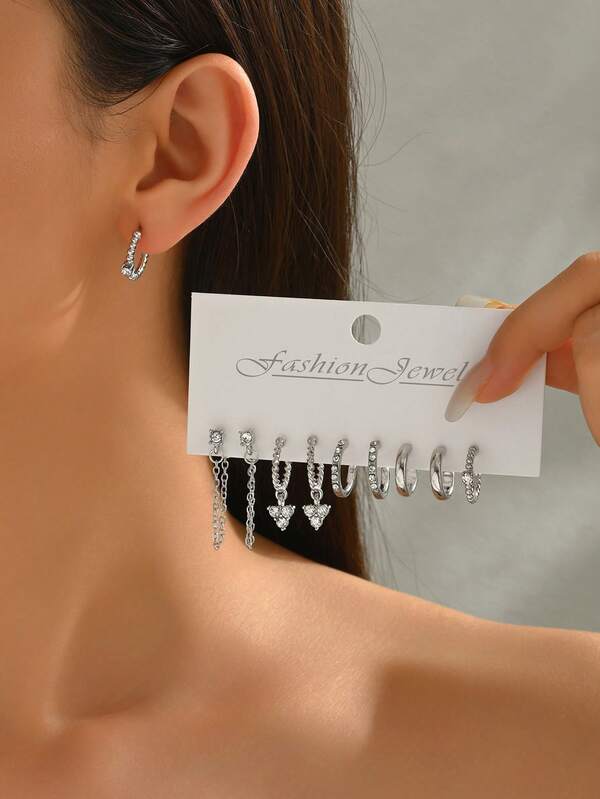 10 buc/set Cercei cu șuruburi din sticlă încrustată cu stras, stil european și american la modă, potriviți pentru ținutele zilnice și de petrecere ale femeilor