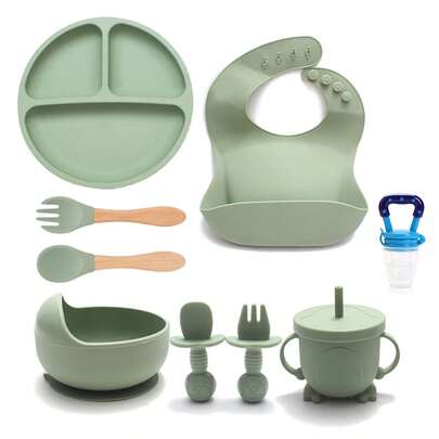 9 piezas simple de silicona Vajilla Conjunto , clásico durable polvoriento azul Cuchillería Conjunto para Bebés