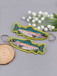 1pc 5color Vibrant Salmon Fish Keychain – Colorful Polyester Charm Double Stitching Unisex Fishing-Themed Gift & Outdoor Accessory For Backpacks Keys Tackle Boxes Mixed Colors Y2K