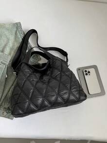 女士托特包，轻便蓬松手提包，适合旅行、工作、海滩、健身房、购物 - 黑色 - 查看 6