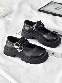 1 Pair Of New Style Girls' Fashionable Flat Shoes British Style Mary Jane Shoes, Lightweight And Comfortable Children's Black Matte Leather Shoes, Suitable For Activities And Performances, Suitable For Spring And Autumn, School Event Formal Shoes