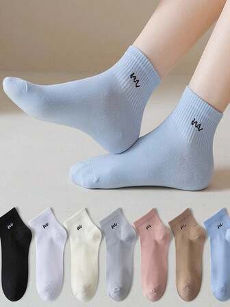 5 Pares Calcetines Tobilleros Lisos Para Mujer, Calcetines De Tobilleros Finos Con Estilo Japonés Y Aislante Para La Primavera Y El Otoño