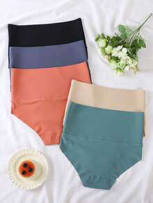 5PCS Girlish Solid Color Seamless Mid-Rise Girl Panties Comfortable, Breathable, And Casual - Multicolor - View 2