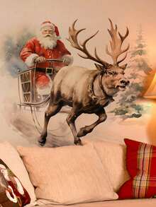 1/2/3sets Christmas Wall Stickers, Christmas Realistic Watercolor Style Santa Claus Elk Decorative Wall Stickers.Perfect Christmas Gift For Lovers, Parents And Friends