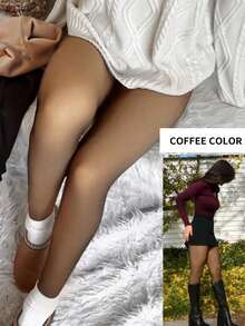 Woman Thermal Tights Sexy Translucent Fleece Leggings Pantyhose Slim Winter Warm Thick Velvet Stockings Female Streetwear Pants - 咖透膚 - 查看 1
