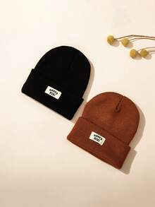 1/2/3/4pcs Thickened Knitted Hat For Kids Winter Warm Casual Ear Ion Fashionable Letter Baby Thermal Lined Knit Cap Autumn Winter - Multicolor - View 44