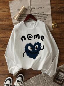 2025 Autumn New Fashion Casual Loose Long T-Shirt For Women, Letter Print Pure Cotton Streetwear Korean Style