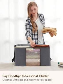 Large Foldable Clothes & Blanket Storage Bags With Clear Window And Reinforced Handles, Dust & Insect Proof For Closet Organization. - Grey - View 7