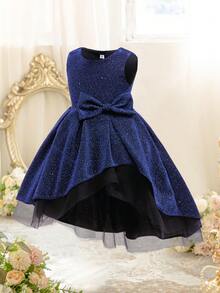 幼儿/青春期女孩蓝色闪光花童连衣裙、女孩派对美人鱼尾连衣裙、大女孩公主连衣裙 - 藍色 - 查看 3