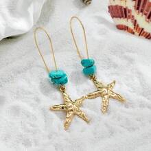 Western Turquoise Earrings For Women Vintage Concho Jewelry Country Concert Accessories Cowgirl Chic Turquoise Drop Earrings Western Outfit Statement Earring Rodeo Gift - Starfish - View 4