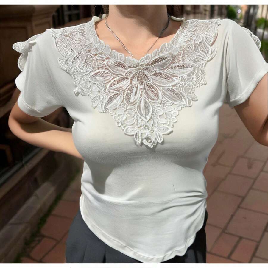 Blusa flor en manga, tela brush, perfecto para la época de calor flores verano primavera - hueso - Ver 1