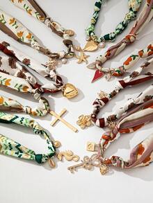 1pc Fashion Heart, Cross, Flower, Ocean & Floral Pattern Scarf Necklace - Scarf Necklace - View 6
