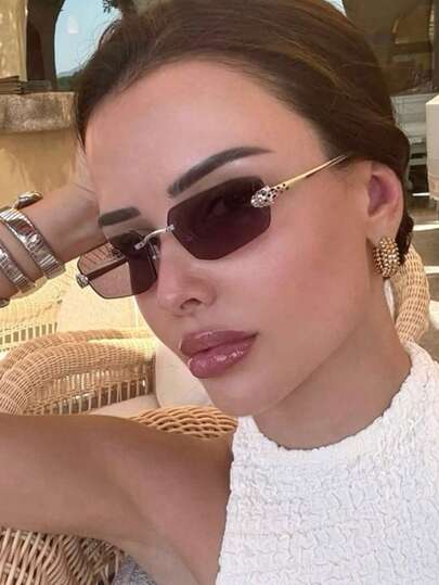 1 件多边形不对称小框复古时尚眼镜，无框几何图案百搭个性化女士眼镜，适合旅行、度假、日常佩戴、沙滩配饰