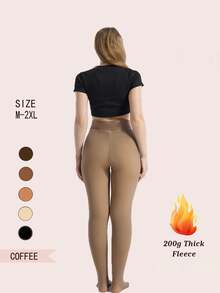 Woman Thermal Tights Sexy Translucent Fleece Leggings Pantyhose Slim Winter Warm Thick Velvet Stockings Female Streetwear Pants - 咖透膚 - 查看 4