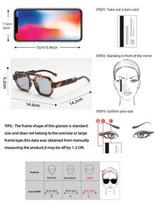 1pc Men's Double Bridge Square Frame Minimalist Stylish Glasses, Suitable For Driving, Travel, Casual, Vacation, Outdoor, Daily Use - Tortoise Shell Frame Gray Tablet - View 2
