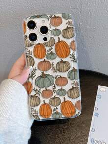 1 pieza Funda de teléfono transparente con acolchado e impresión de calabaza, material de TPU, adecuada como regalo festivo compatible con iPhone XS/XS Max/XR/11 12 13 14 15 16 Pro/Pro Max/14 15 16 Plus, unisex, también compatible con teléfonos