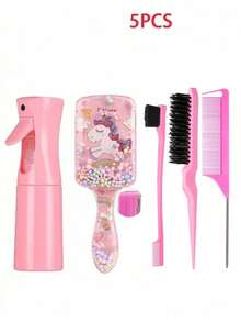 Bộ 5 món dụng cụ chăm sóc tóc thời trang cho bé gái, gồm bình xịt phun sương siêu mịn, bình xịt nước trang điểm, lược vuông trong suốt hình hoạt hình, lược chải mượt, lược chải tóc gia dụng, quà tặng, phụ kiện tóc, bộ cọ chải tóc và bình xịt liên tục (200 ml) kèm lược chải cạnh và lược đuôi chuột. - Nhiều màu - Xem 14