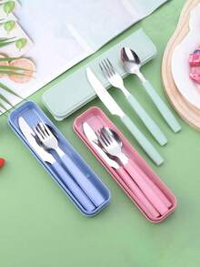 1 套便当盒套装，3 合 1 便当盒套装，3 个隔间容器，成人午餐盒带分隔器、餐具，可微波炉和洗碗机加热，适用于午餐、零食、学校和旅行学习用品，返校 - 彩色 - 查看 9