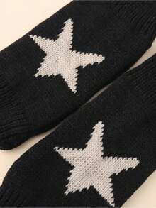 1 Pair Women's Star Print Fingerless Thumb Hole Knitted Wrist Length Mitten Gloves, Warm And Comfortable Fabric, Y2K Style Halloween