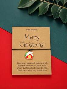 12pcs-Minimalist Christmas Tree Snowman Weaving Bracelet Sets Christmas Cute Snowman Socks Drip Pendant Knitted Card Set Christmas Gifts For Women Girls Perfect For Holiday Gifting Women's Bracelet