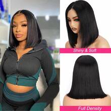 Wear And Go Glueless Bob Wig Human Blended Hair Straight 5x5 4x4 Pre-Cut HD Lace Glueless Wigs Pre-Plucked Transparent Lace Front Closure Wigs For Women 200% Density 10 Inch - Natural & Black - View 5