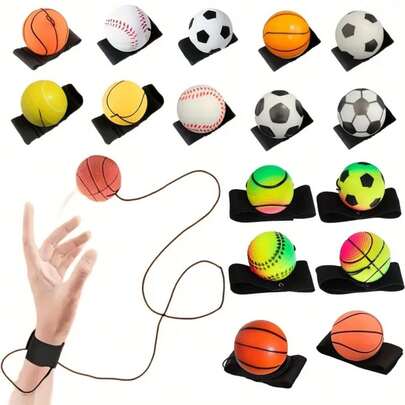 Durable Elastic Sports Ball With Wrist Strap, Includes Basketball, Soccer Ball, Baseball And Tennis Ball, No Power Required, No Feather Design, Suitable For Ages 14+, Best Outdoor Recreation And Exercise Choice, Perfect Gift For Sports Enthusiasts!