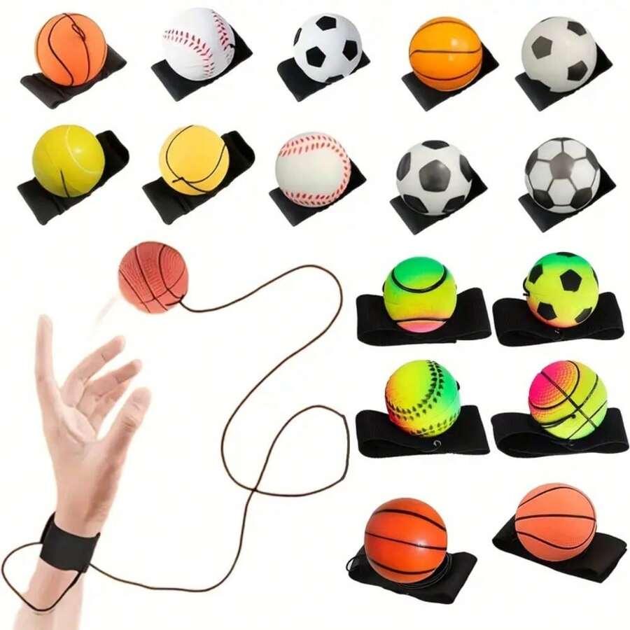 Durable Elastic Sports Ball With Wrist Strap, Includes Basketball, Soccer Ball, Baseball And Tennis Ball, No Power Required, No Feather Design, Suitable For Ages 14+, Best Outdoor Recreation And Exercise Choice, Perfect Gift For Sports Enthusiasts! - Multicolor - View 1