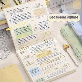 1 件简约方格活页笔记本，8.46 英寸 * 7.68 英寸，21.5 * 19.5 厘米 - 翻盖日记本，适合日常办公使用