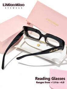 LiMiaoMiao 1pc Unisex Retro Rectangular Frame Reading Glasses, Multi-Color, Clear Lens, Magnification +1.0 To +4.0, With Case & Cloth, Suitable As Holiday Gift - Transparent - View 11