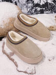 1 Paio di pantofole da donna con suola spessa e termiche, pantofole in pile antiscivolo per interni adatte per la maternità, ideali per Natale, autunno/inverno - Cachi - Visualizzare 3