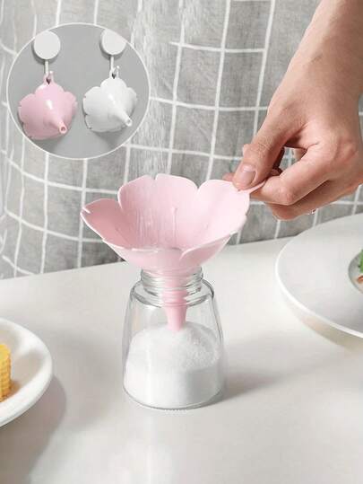 [Embudo de flor de cerezo de boca ancha fácil de limpiar] Embudo de flor de cerezo de boca ancha, dispensador de azúcar y aceite - Elegante forma de flor, embudo de cocina de flor de cerezo - Plástico duradero y fácil de limpiar para aceite de oliva y condimentos, perfecto para líquidos y polvos, diseño de fácil vertido - Blanco/Rosa