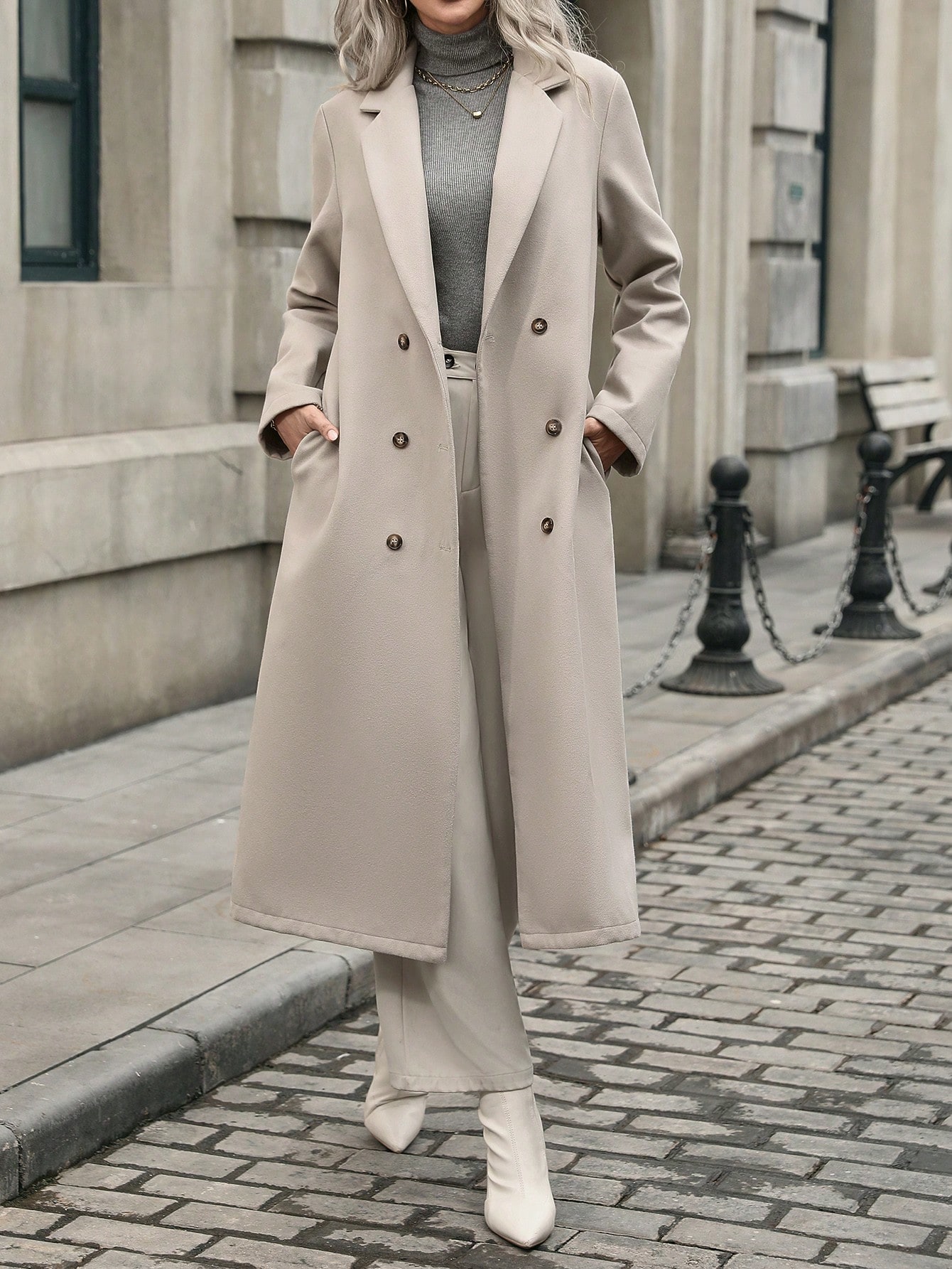 معطف نسائي مزدوج الصدر عصري متعدد الاستخدامات، خري...