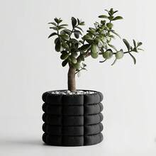 ORIZZONTE Runde dekorative Vase mit gesteppter Textur und rechteckigem Effekt – weiches und modernes Design für Pflanzen, Kakteen, Bonsai – Geschenkidee für Zuhause/Büro – erhältlich in 2 Größen – 100 % Made in Italy, Versand aus Italien - Schwarz - Übersicht 4