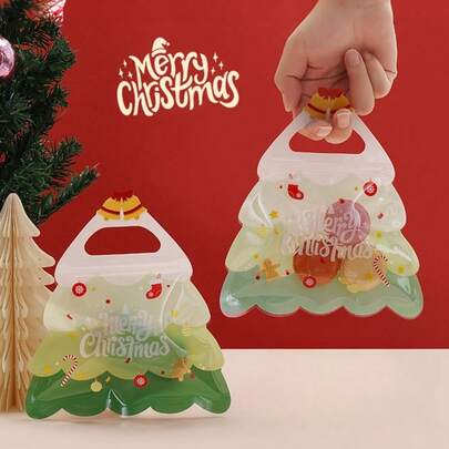 10 pezzi Sacchetti sigillanti con motivo albero di Natale cartoni animati, adatti per giocattoli, decorazioni, regali, snack, caramelle, fermagli per capelli, buste regalo