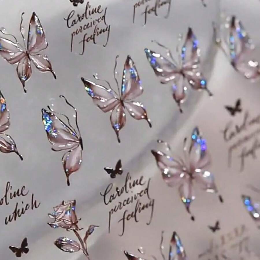 Goldfish Nail Art Stickers Sparkly Koi Fish Nail Stickers 5D Embossed Koi Lotus Leaf Chinese Style Manicure Decals Accessories Shell Light Goldfish Adhesive Slider For Women DIY Nail Art Decorations-735015 - 雷射紫蝴蝶 - 查看 1