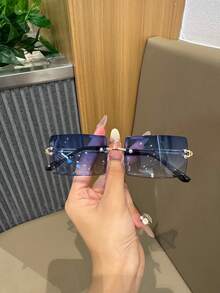 1 件装金属无框女士眼镜，时尚欧美方形轻便男士眼镜，防眩光时尚眼镜 - 彩色 - 查看 3