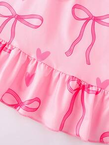 Valentine's Day Girls Nightgown, Dreamy Pink Bow & Heart Design Ruffle Flare Sleeve Sweet Girls Sleepwear - Pink - View 6