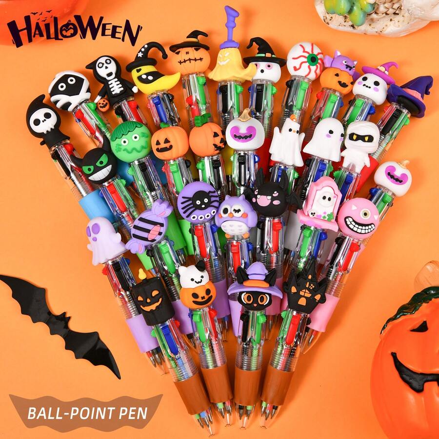 20pcs Halloween Mini Multicolor Ballpoint Pens, 1 Pack 4-Inch 1 Cute Halloween Round Pen, Pumpkin Witch Weird Skeleton Pens Suitable For Halloween Party, Trick Or Treat Filler, Birthday Gift - Multicolor - View 1