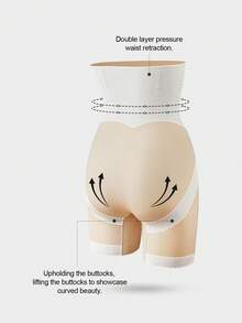 1pc Women's High Waist Criss-Cross Tummy Control Seamless Shapewear Pants, Flat Belly Tight Shorts, Underwear, Briefs, Waist Cincher - Apricot - View 10