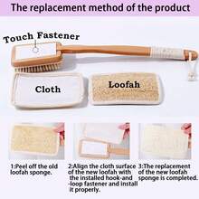 Handheld 2-In-1 Anti Slip Long Wooden Handle Shower Body Brush With Bristles And Loofah Flesh, Double-Sided Long Handle Back Scrub, Body Exfoliating, Wet Or Dry Brush, Back Washer, Back Exfoliating Body Washer Shower Scrub Brush Long Handle Suitable For Men And Women