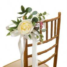 Set Of 4 Wedding Aisle Decorations Pew Flowers For Wedding Ceremony Party Chair Decor With Artificial Flowers Eucalyptus And Ribbons