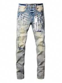Men's And Women's Jeans, Painted Worn-Out African American High Street Denim Pants, Men's Perforated Art New Harajuku, Men's And Women's Patch Denim Shorts - 淺色水洗藍 - 查看 2