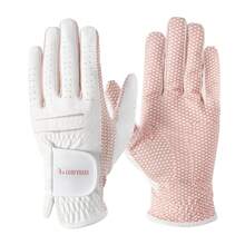 1 双女士高尔夫手套，左右手适用，白色和粉色 PU 皮革，全天候，柔软，耐用，贴身，优雅 - 白粉紅色 - 查看 5