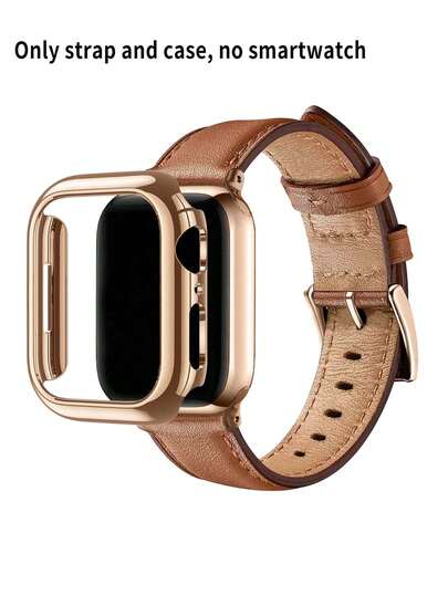 2 件兼容 表带和手表保护壳，玫瑰金硬质 PC 材质玫瑰金框架无屏幕保护膜防震防刮手表保护壳，搭配柔软舒适的棕色皮革表带，兼容 SE/S10/Ultra 3/2/1 系列、S11/S9/S8/S7/S6/S5/S4/S3/S2/S1 系列，38mm/40mm/41mm/42mm/44mm/45mm/46mm/49mm