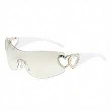 1 Pcs/Set Y2K Cutout Frameless Heart-Shaped Sunglasses, Multiple Colors Available Perfect For Daily Dates, Commuting, Street Style Outfits, Or As A Gift. Includes A Glasses Case. - 白色腳燈水銀 - 查看 1