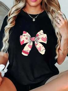 1pc blusas de mujer blusas bonitas para mujeres conjuntos para mujer blusas de mujer en oferta  Imagen de Lazo Corazón T shirt algodón 180g blanco y negro patrón estampado de corazón impresión de alta calidad en algodón cuello redondo corte básico holgado hombres y mujeres transpirable versátil lavable a máquina cómodo talla S ~ 3XL diario casual deportivo imprescindible para el verano - Negro - Ver 1