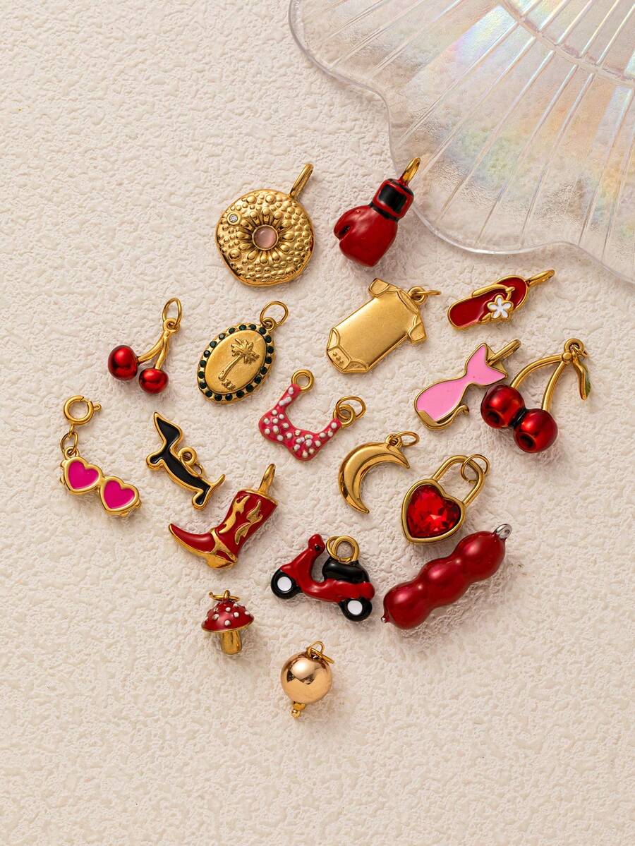 1pcINS Cute And Fashionable Stainless Steel Exquisite Cherry Underwear Top Boxing Gloves Mushroom Strawberry Cat Dog DIY Pendant, Plated With 18K Gold, Not Easy To Oxidize, Suitable For Wife And Mother To Freely Match - Multicolor - View 1