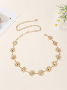 1 件时尚优雅向日葵锌合金腰链，适合女性在秋季、万圣节等场合佩戴，也适合上学、秋季或万圣节穿着。